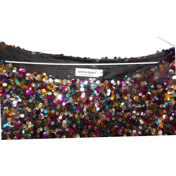 Anna Kaci Womens Multicolor Sequin Boat Neck Short Sleeve Top Size S - Picture 2 of 3